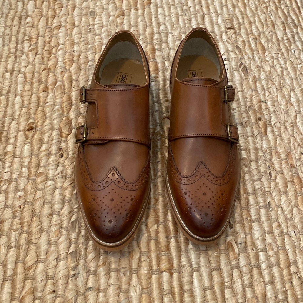 ASOS DESIGN double monk shoes in brown leather.